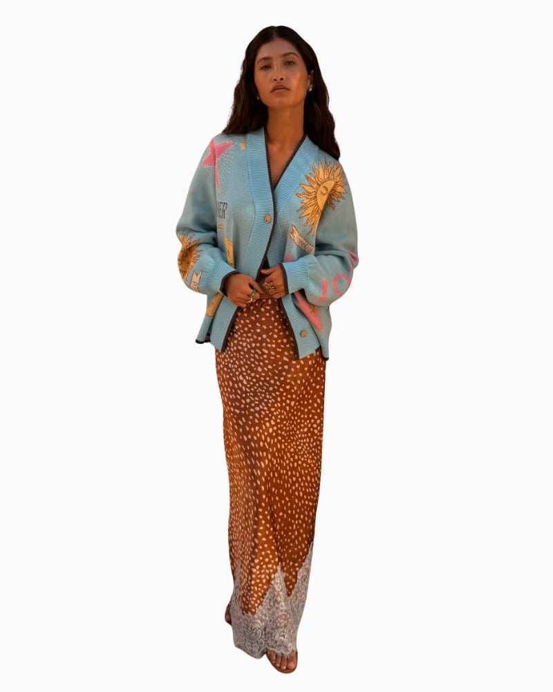 Never Fully Dressed Deer Print Maeva Skirt in brown front view