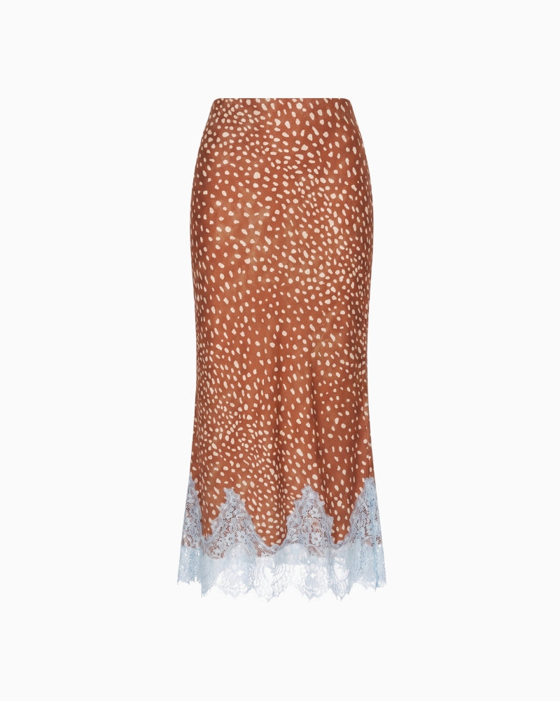 Never Fully Dressed Deer Print Maeva Skirt in brown full front view
