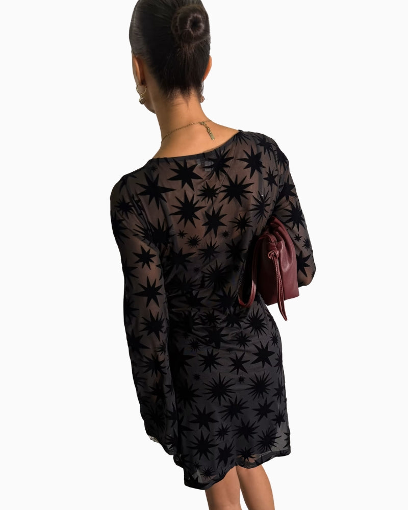 Never Fully Dressed Devore Mini Aria Dress in Black back view