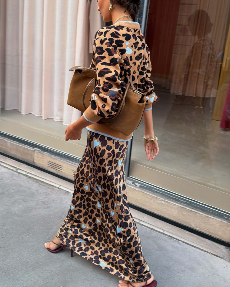 Never Fully Dressed Dorris Skirt in Leopard with blue heart print detail