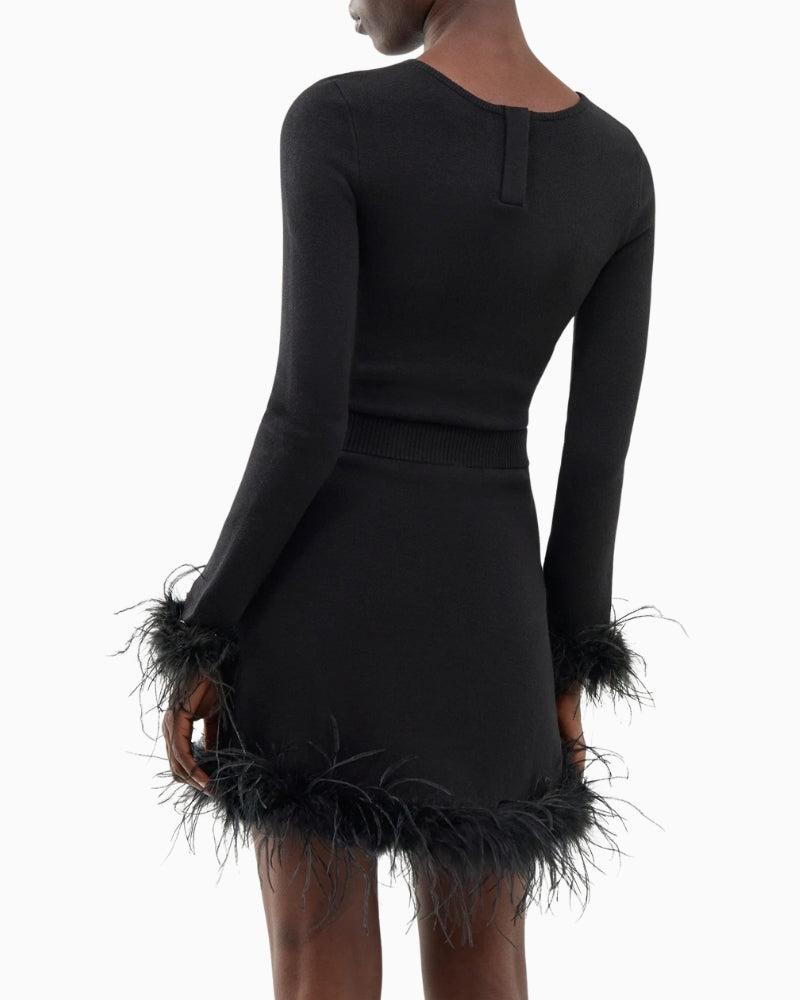 Never Fully Dressed Feather Bodysuit in Black back view