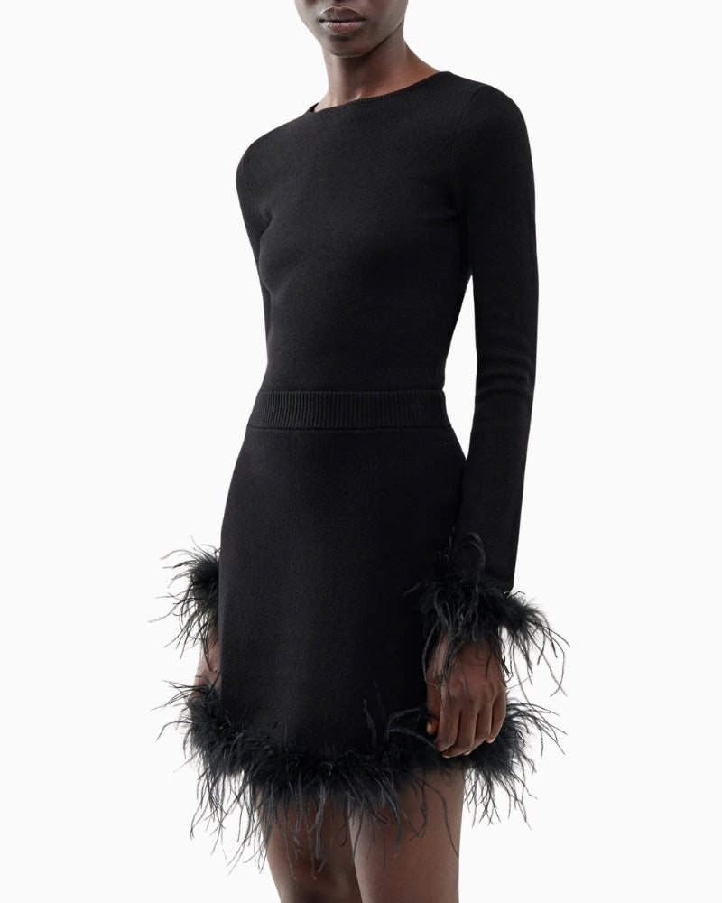 Never Fully Dressed Feather Bodysuit in Black side view