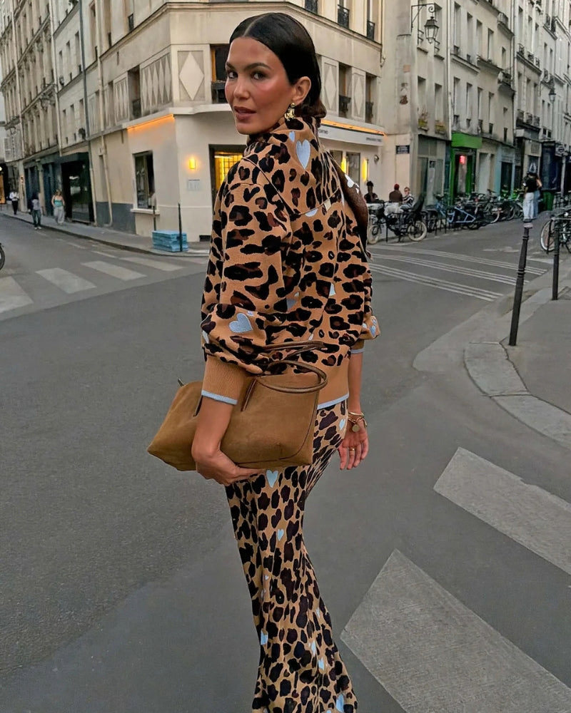 Never Fully Dressed Heart Leo Cardigan in Brown leopard print back view