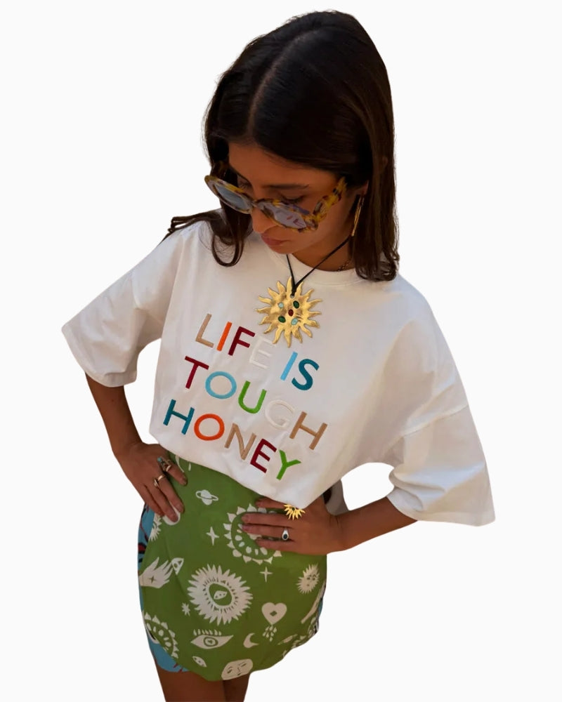 Never Fully Dressed Life Is Tough Embroidered T-Shirt outfit view