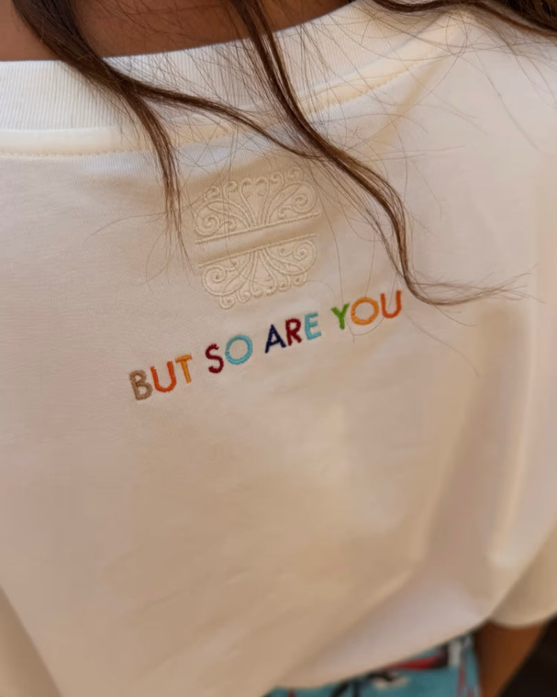 Never Fully Dressed Life Is Tough Embroidered T-Shirt white back slogan