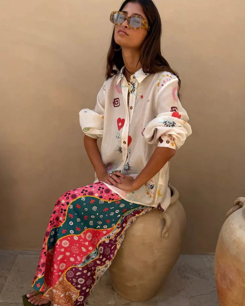 Never Fully Dressed Morocco Charms Marley Shirt white print detail