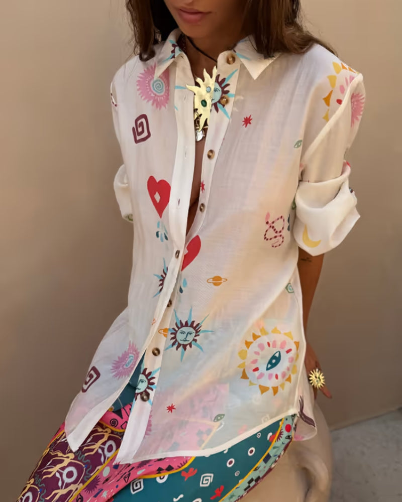 Never Fully Dressed Morocco Charms Marley Shirt white print detail