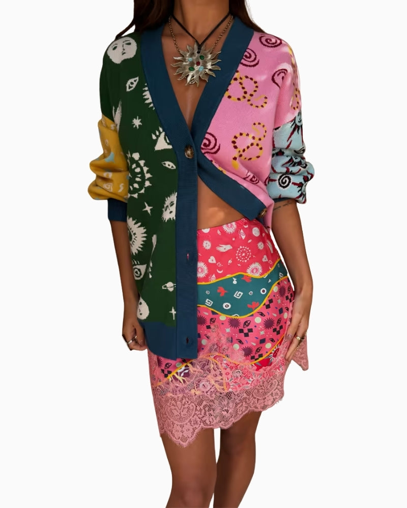 Never Fully Dressed Morocco Martha Knit Cardigan in Multi angled full-length view