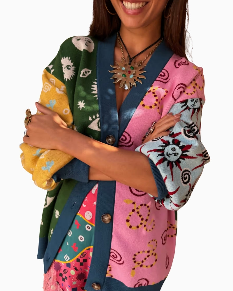 Never Fully Dressed Morocco Martha Knit Cardigan in Multi close-up front detail