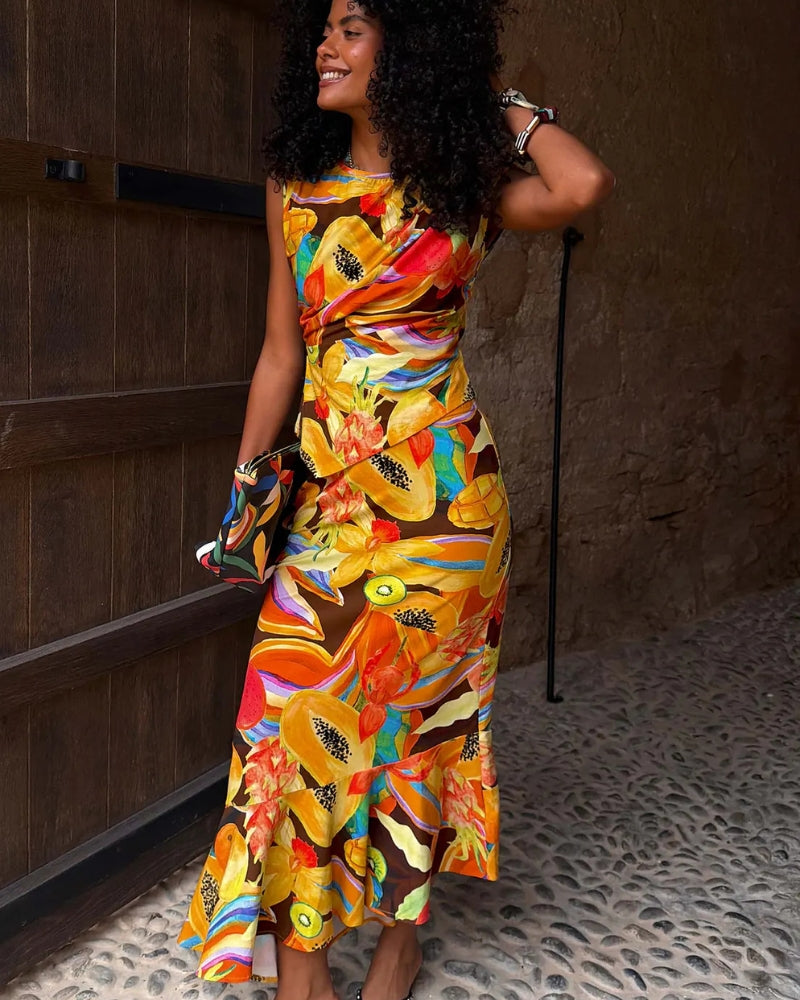 Never Fully Dressed Rio A-Symmetric Top in Multicoloured print detail