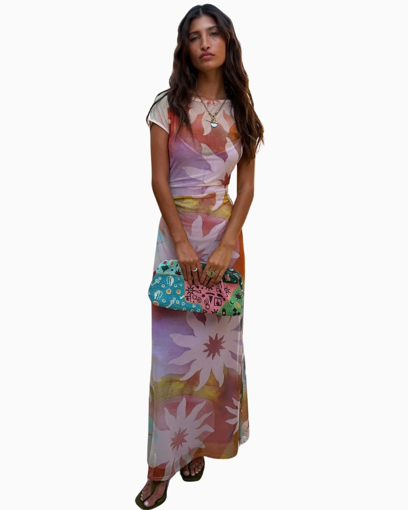 Never Fully Dressed Soleil Luna mesh dress multicolour full length