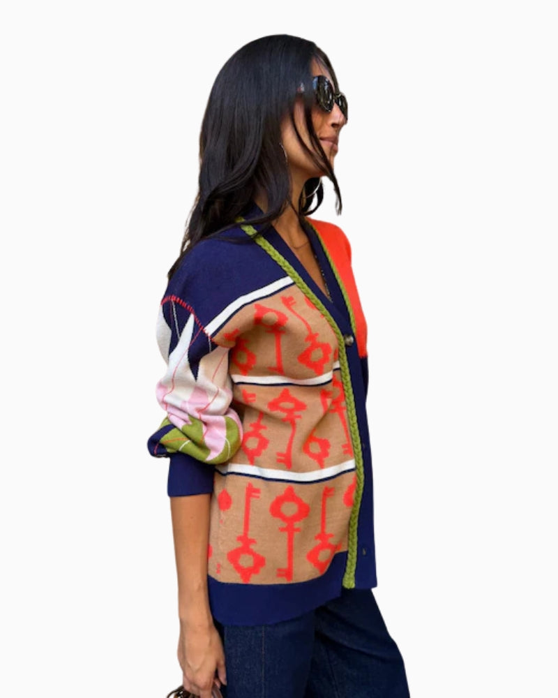 Never Fully Dressed Splice Martha Cardigan in Multi side view detail