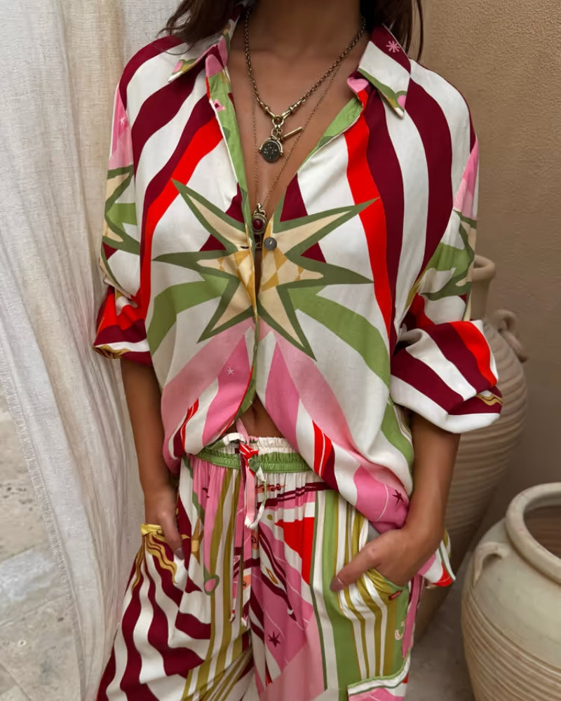 Never Fully Dressed multi print shirt stripes sun star detail