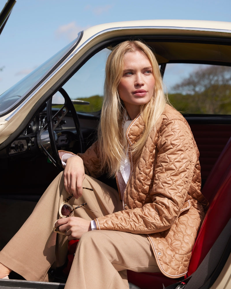 Normann jacket camel pink side view quilted texture