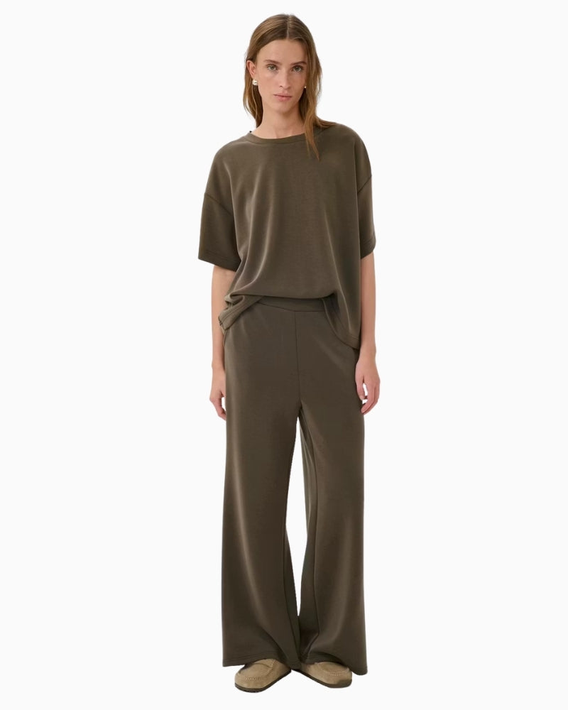Olive wide leg trousers full length relaxed fit