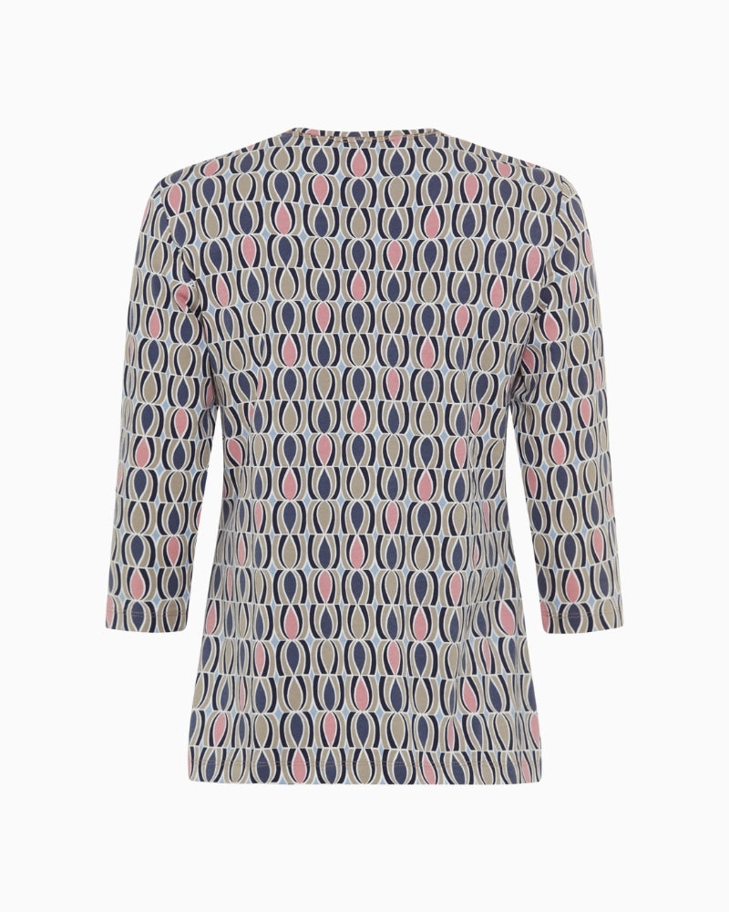 Back view of pink 3/4 sleeve crew neck T-shirt