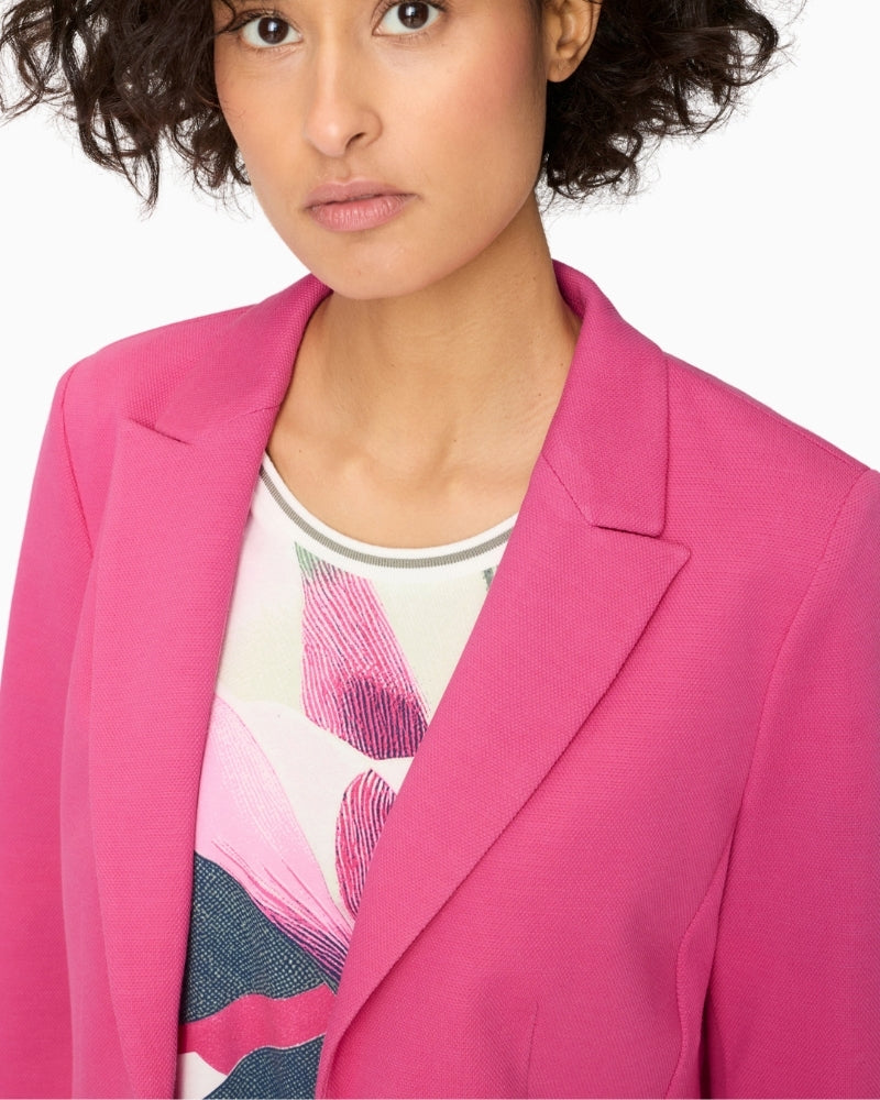Olsen pink blazer close-up of lapel and button detail – Áines Boutique