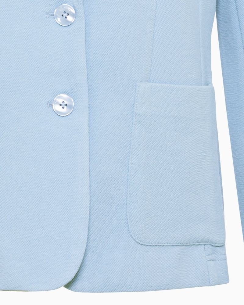 Olsen light blue blazer close-up of pocket and stitching – Áines Boutique