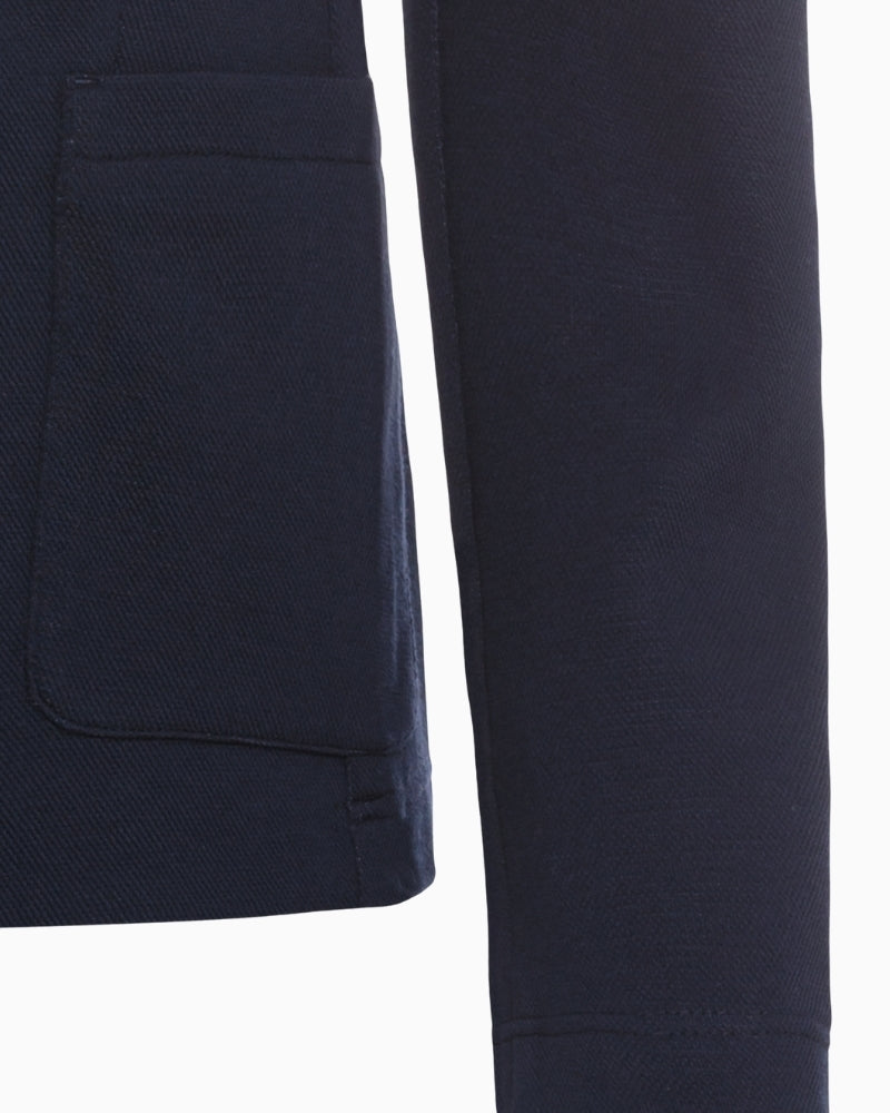 Olsen navy blazer close-up of pocket and stitching – Áines Boutique