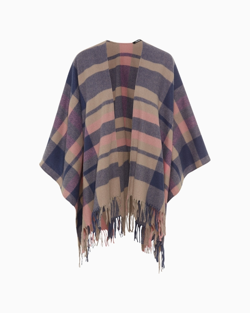 Front view of Olsen vintage pink cape with scarf collar