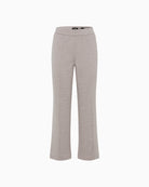 Front view of taupe cropped trousers with side pockets