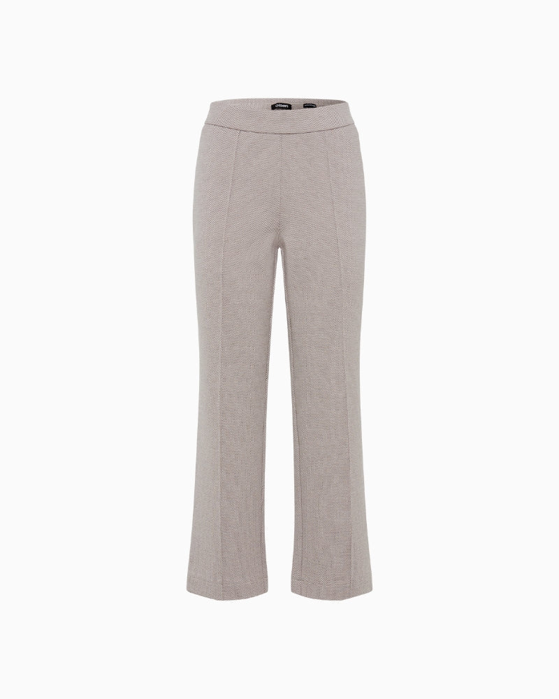 Front view of taupe cropped trousers with side pockets