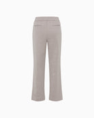 Back view of taupe cropped trousers with clean finish
