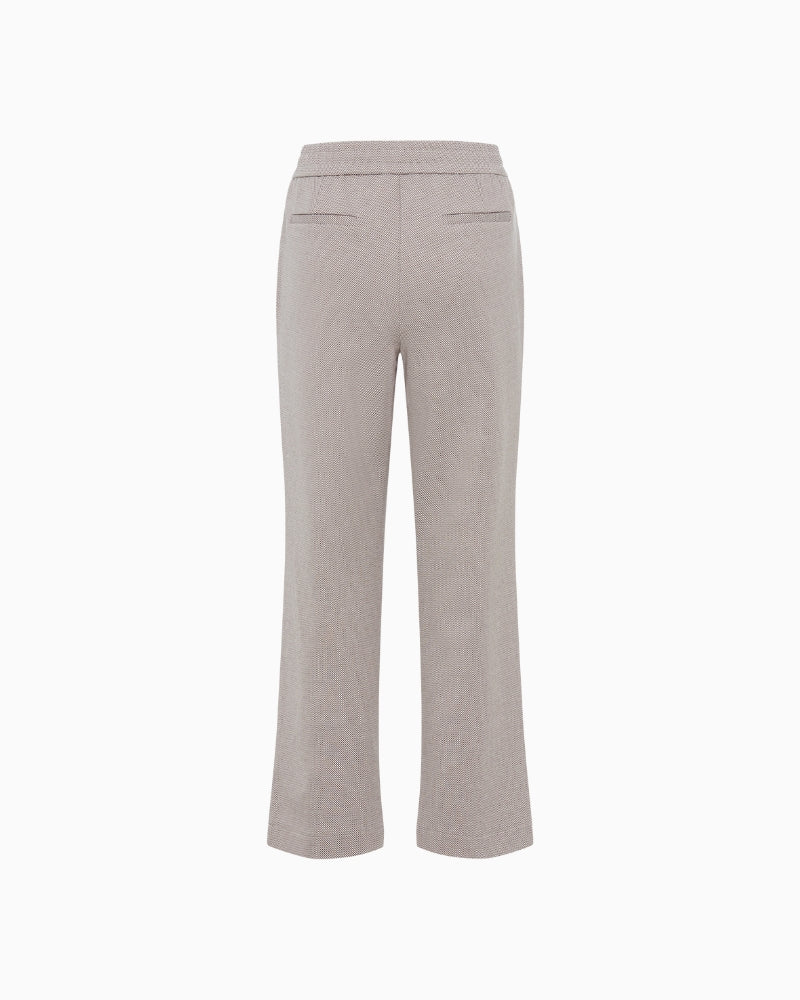 Back view of taupe cropped trousers with clean finish