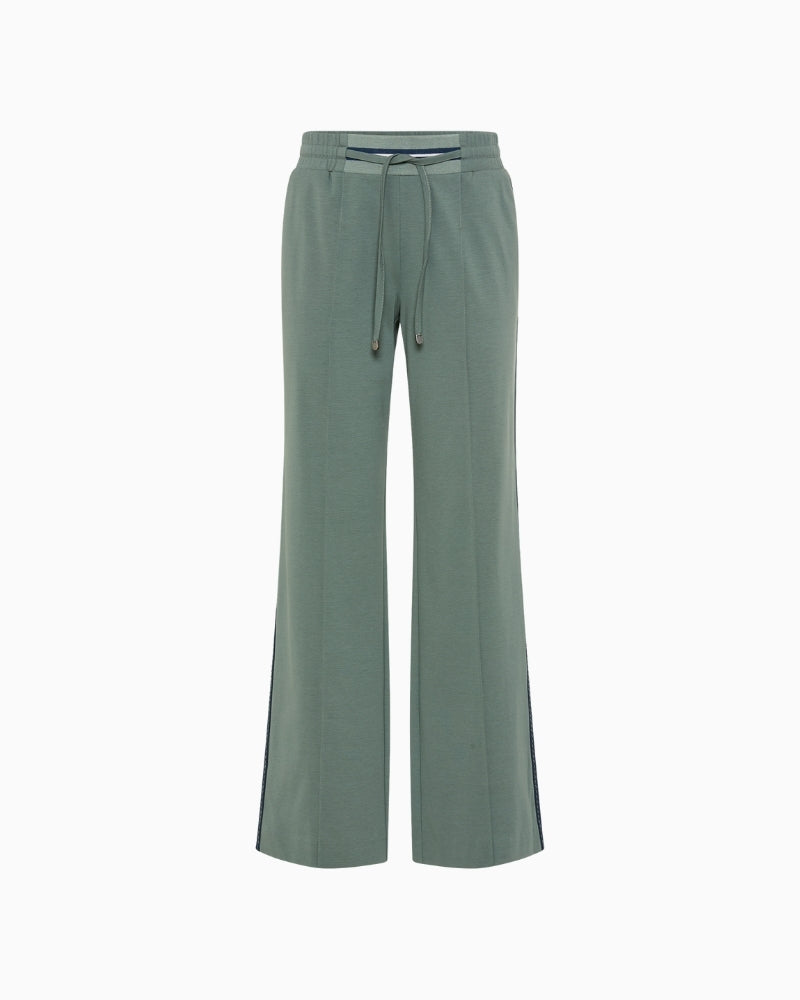 Olsen sage green casual long trousers front view laid flat – Áines Boutique