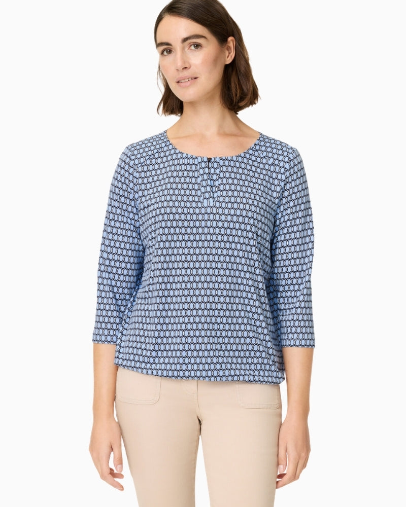 Olsen Clara print tunic top, woman wearing front view – Áines Boutique