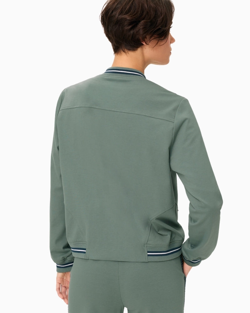 Olsen clean look zip jacket, woman wearing back view – Áines Boutique