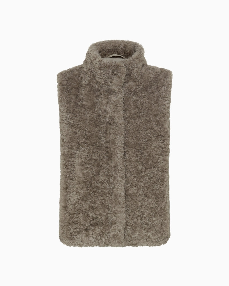 Front view of taupe indoor vest by Olsen