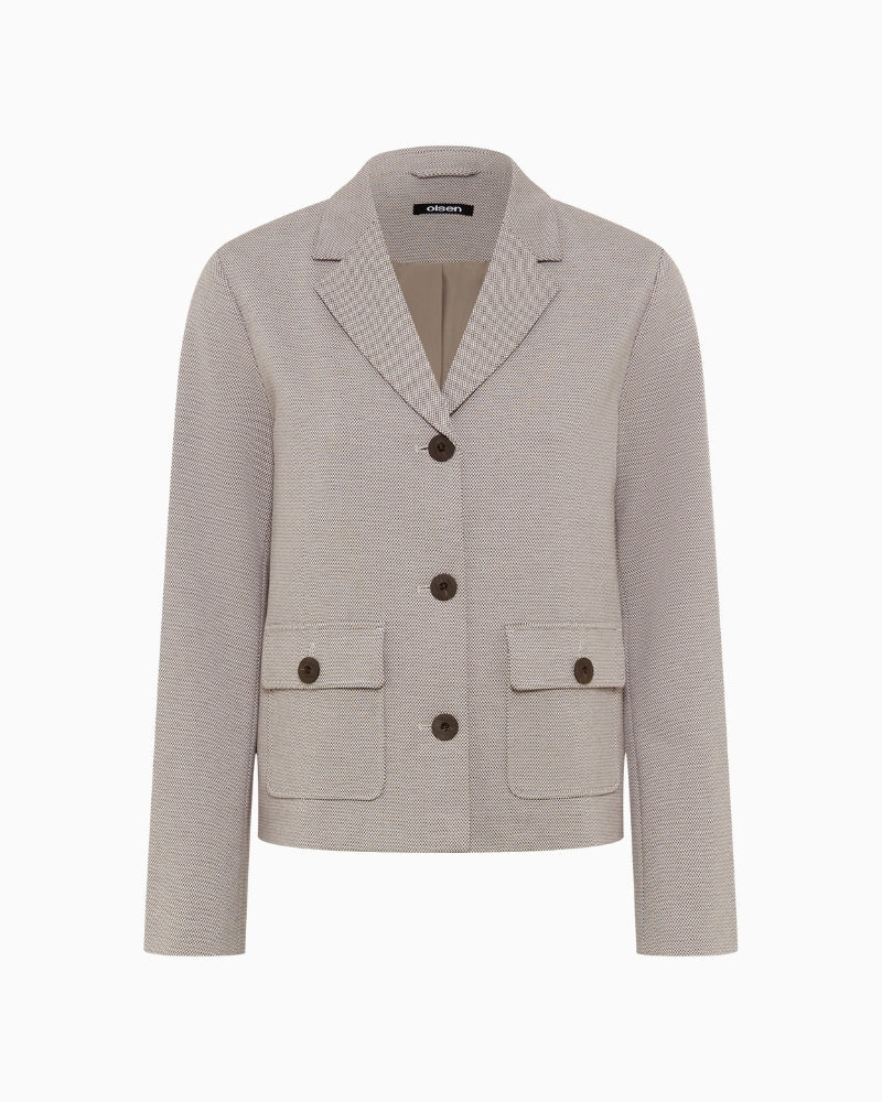 Front view of Olsen tailored lapel jacket with full-length sleeves