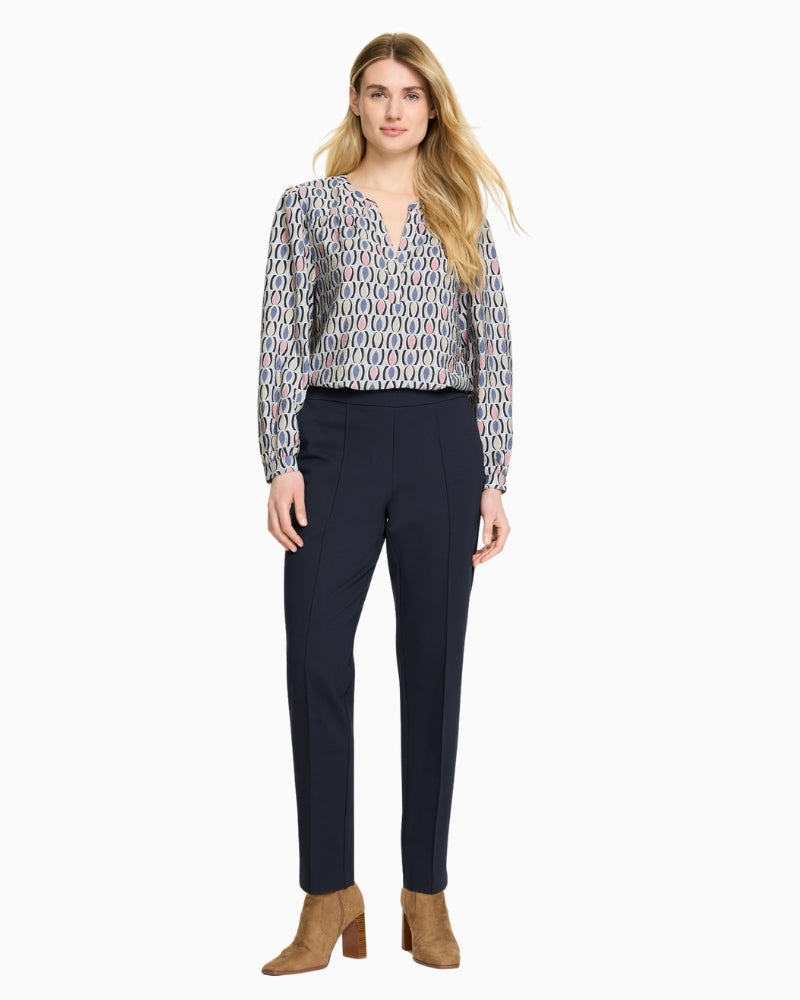 Front view of navy cropped straight leg trousers by Olsen
