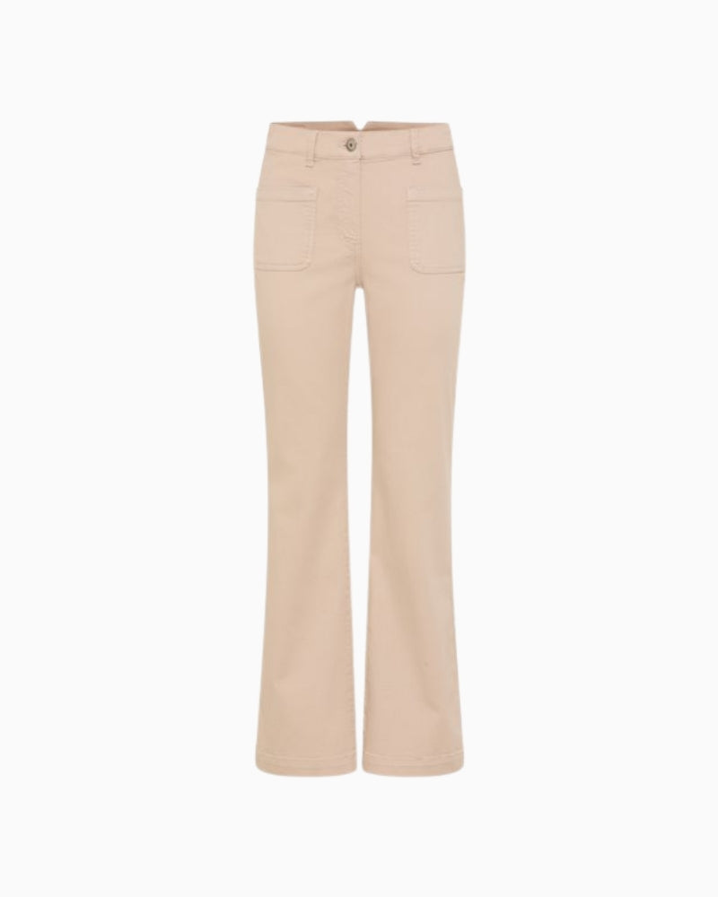 Olsen beige long denim trousers front view – Áines Boutique