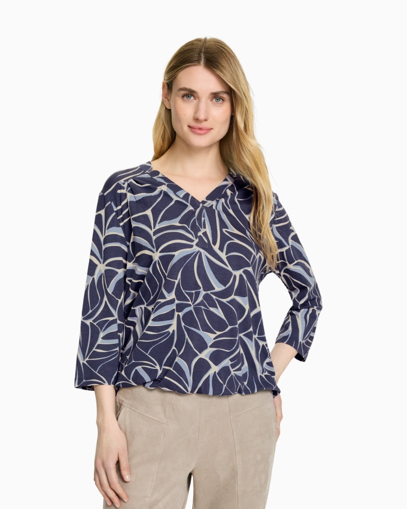 Olsen navy long sleeve viscose blend T-shirt