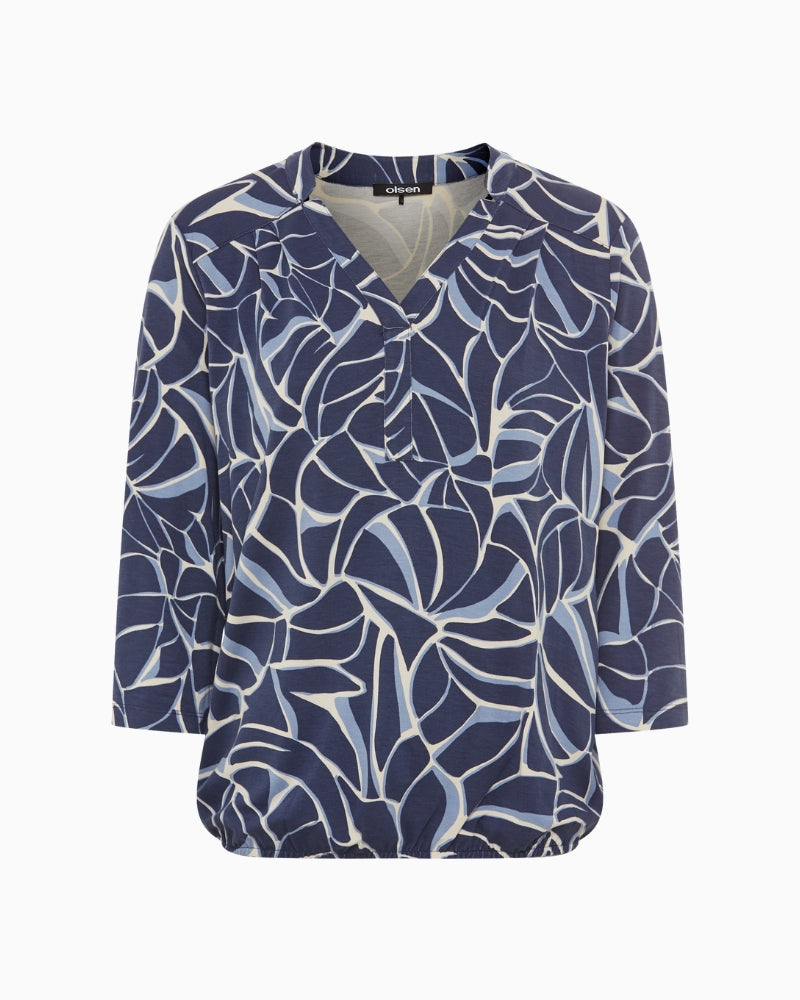 Front view of navy 3/4 sleeve T-shirt with crew neck