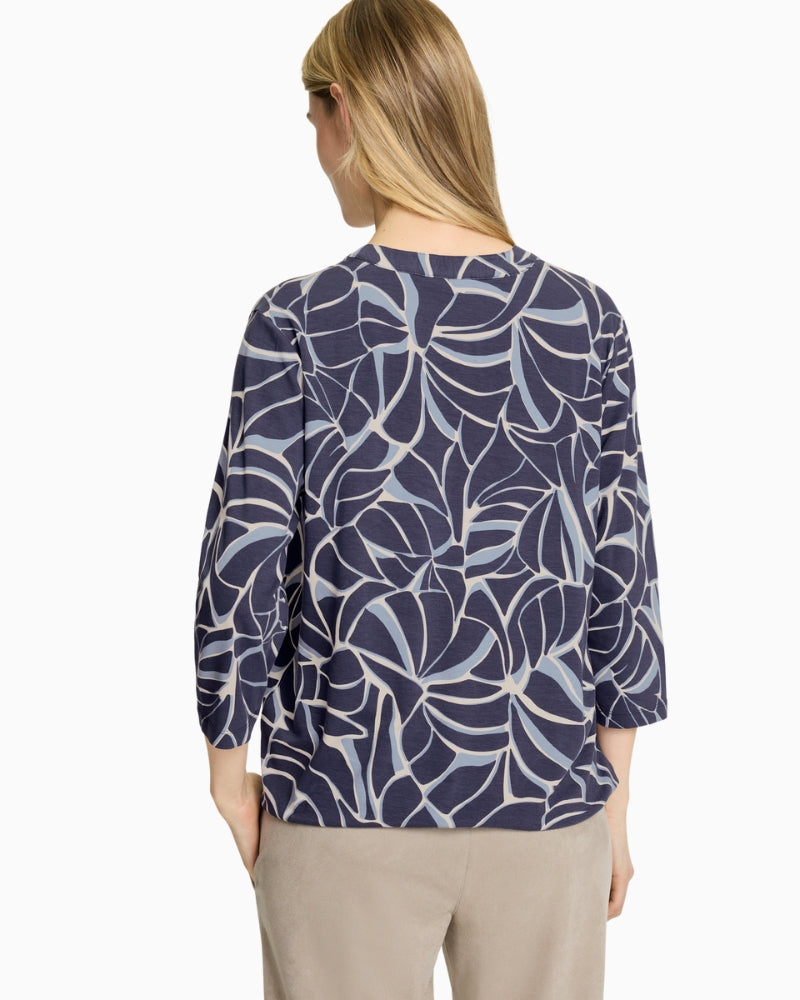 Back view of navy 3/4 sleeve T-shirt by Olsen