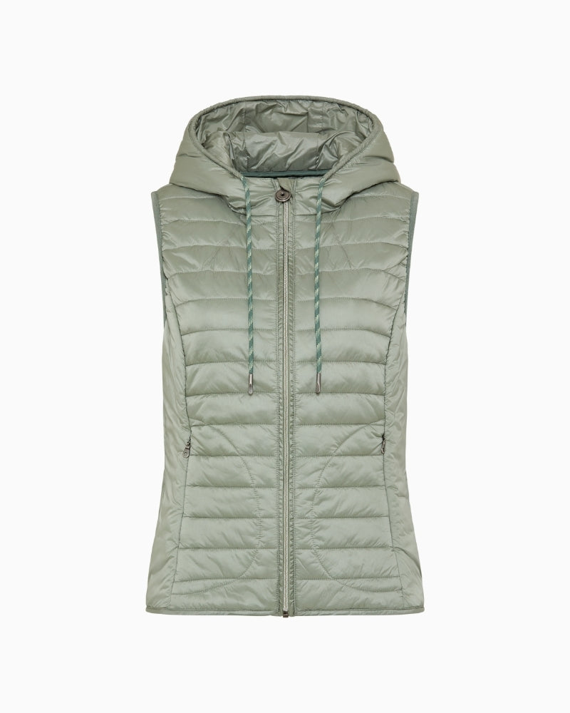 Olsen sage green padded hooded vest front view laid flat – Áines Boutique