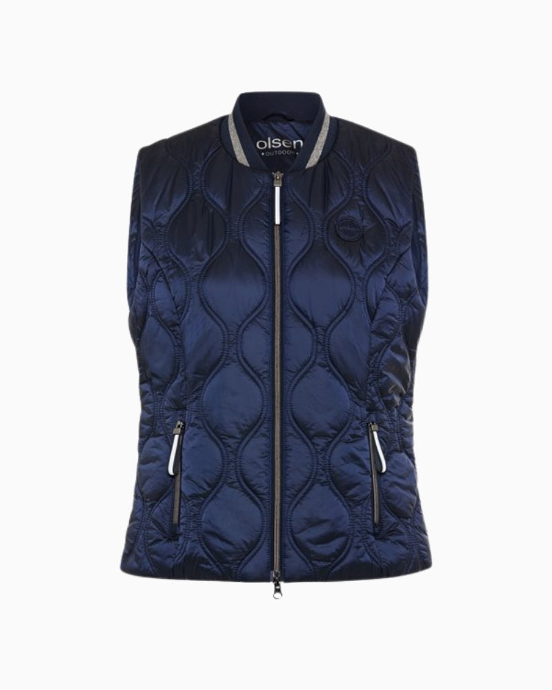 Olsen navy quilted outdoor vest back view – Áines Boutique