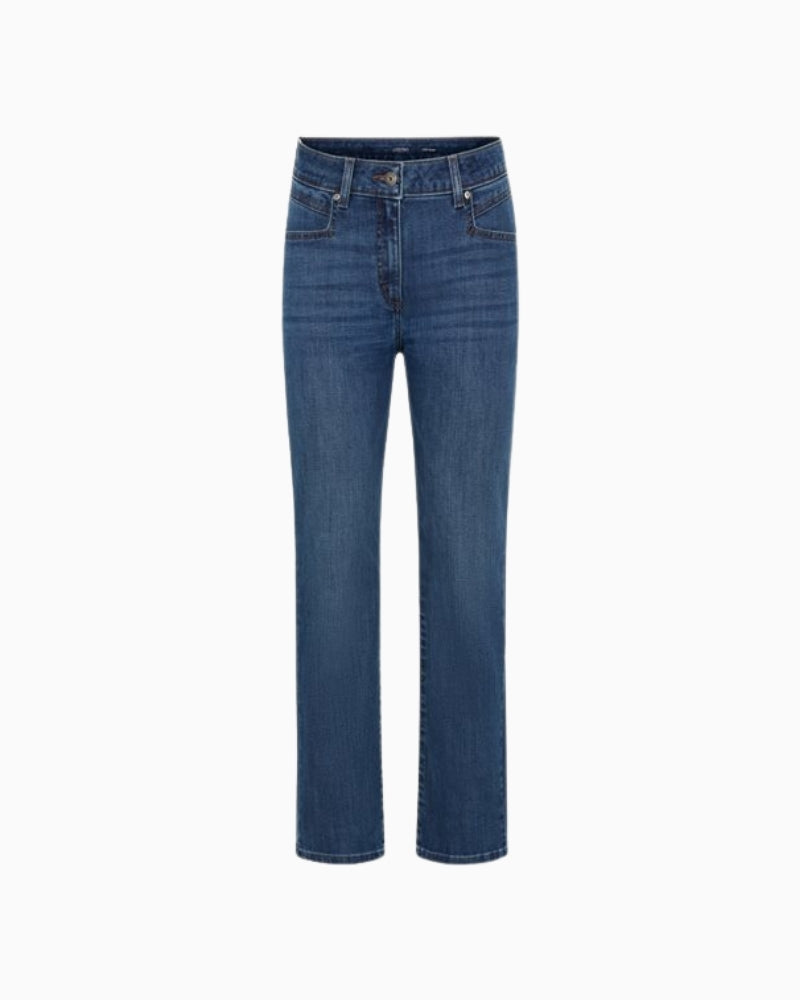 Olsen mid-blue straight-leg denim jeans front view – Áines Boutique
