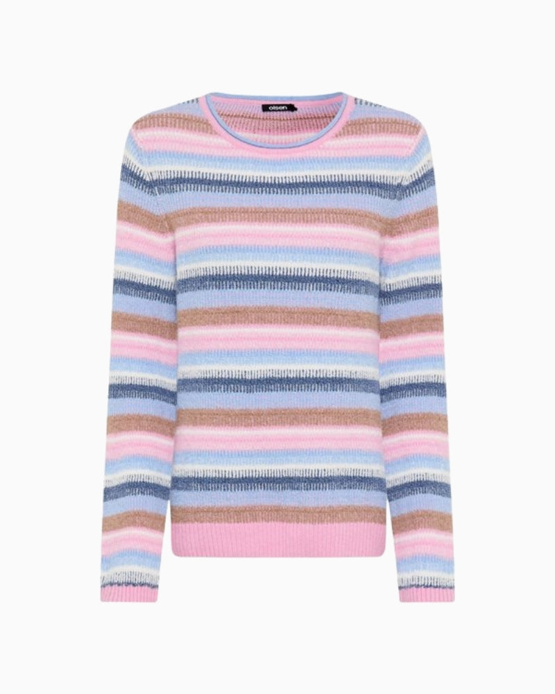 Olsen pink multi striped knit pullover front view – Áines Boutique
