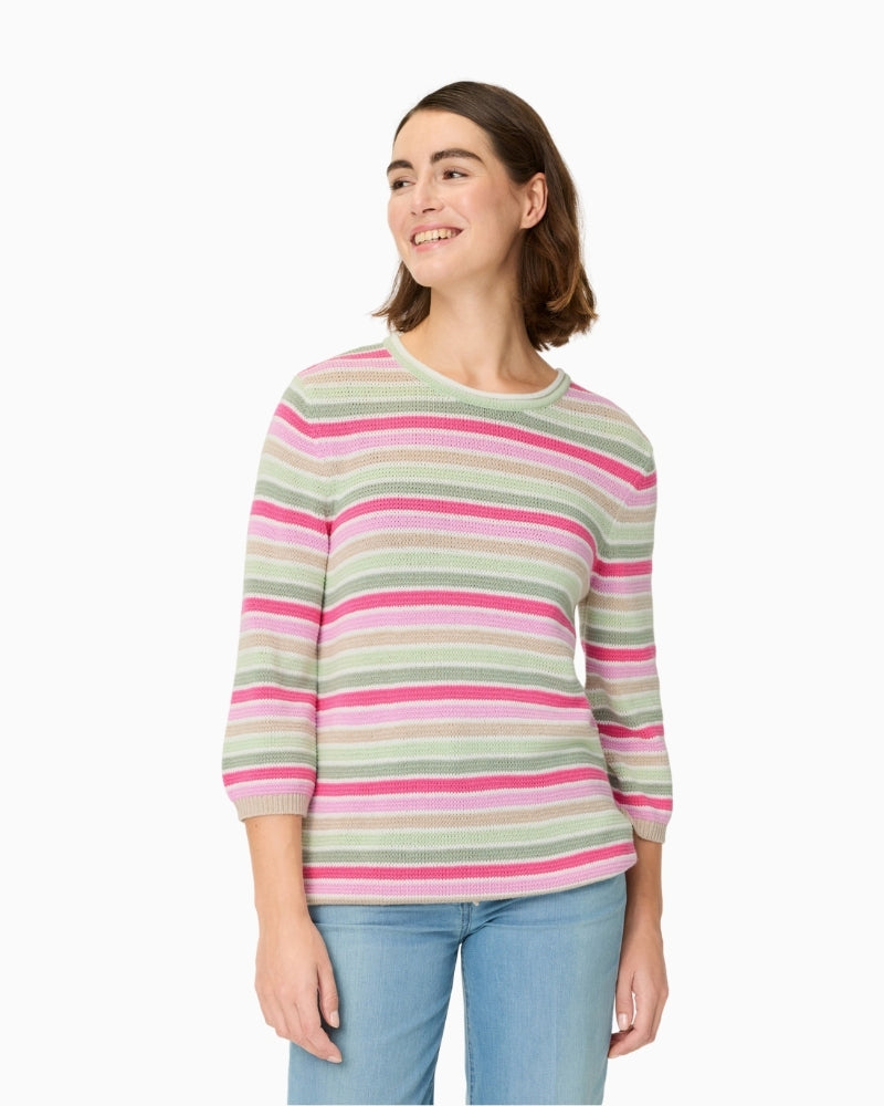 Olsen striped long sleeve pullover front view worn by model – Áines Boutique
