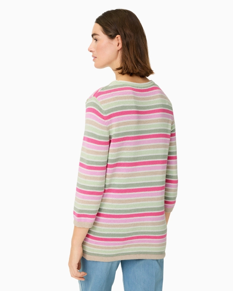 Olsen striped long sleeve pullover back view on model – Áines Boutique