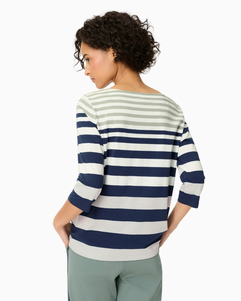Olsen navy and sage striped long sleeve T-shirt back view – Áines Boutique