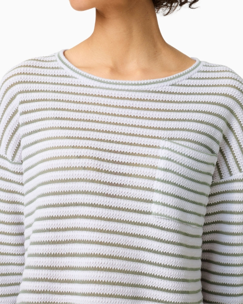Olsen striped T-shirt round neckline detail – Áines Boutique