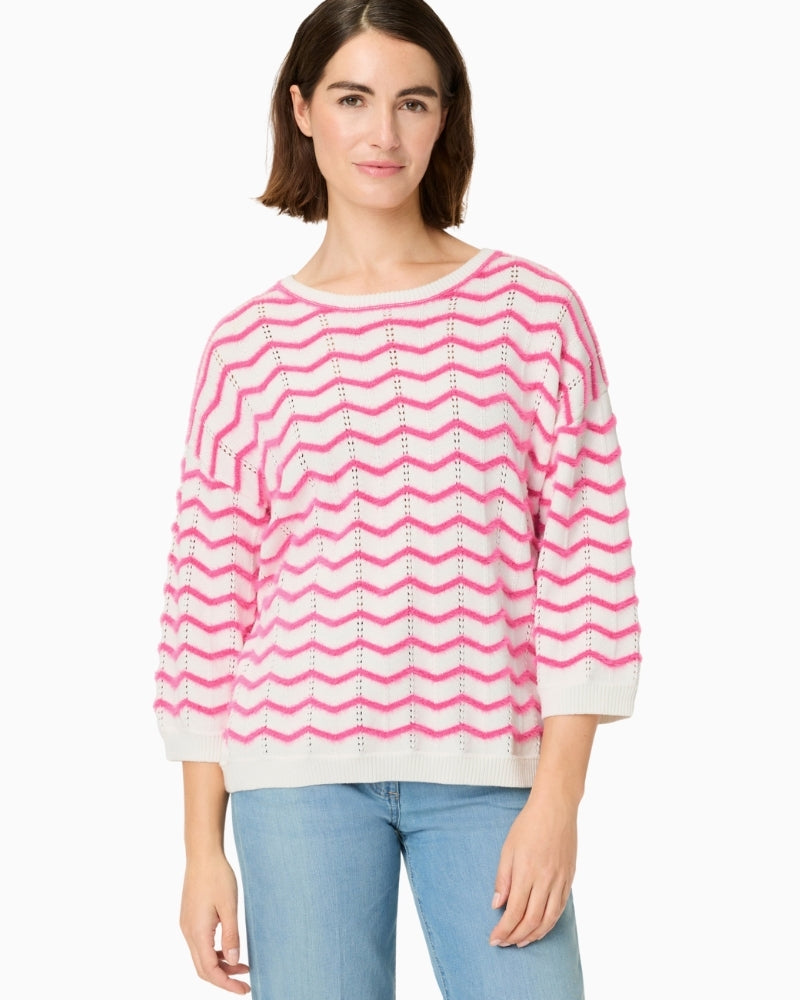 Olsen white and pink wave knit pullover front view worn by model – Áines Boutique