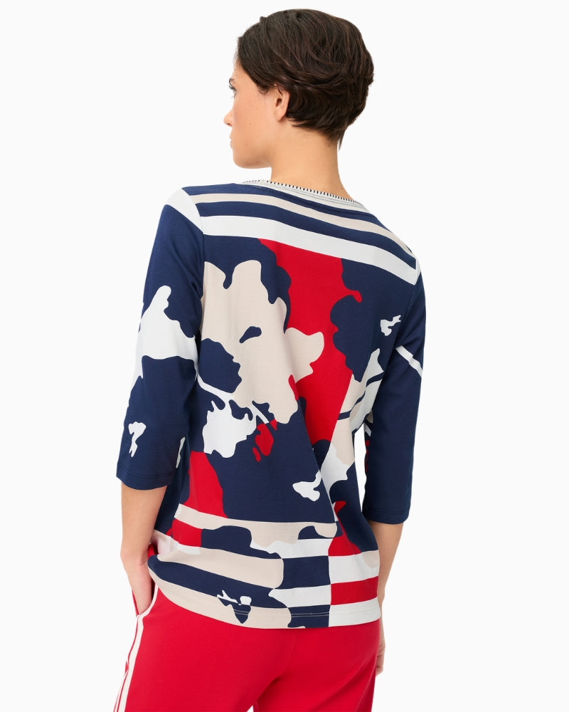 Olsen Abstract Camo T-Shirt navy red back view