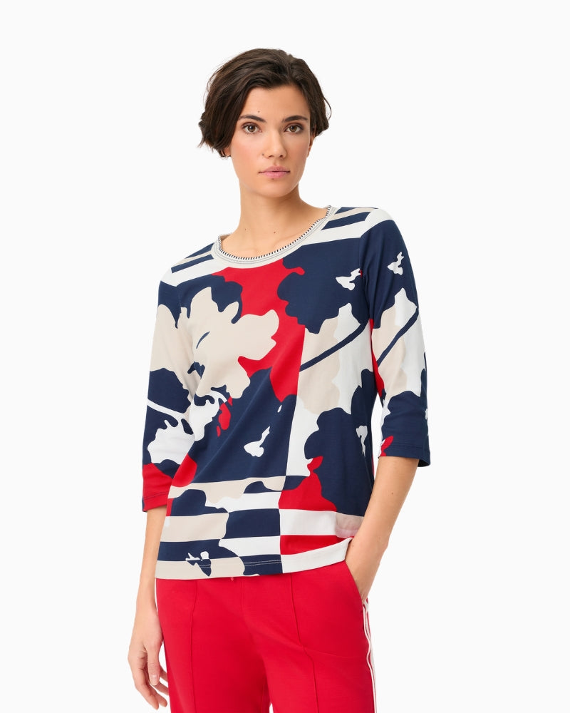 Olsen Abstract Camo T-Shirt navy red front view