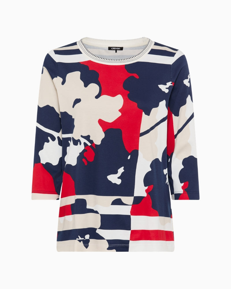 Olsen Abstract Camo T-Shirt navy red front view